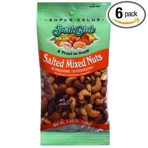 Snak Club Salted Deluxe Mixed Nuts, 4.5 Ounce Bags (Pack of 6)  