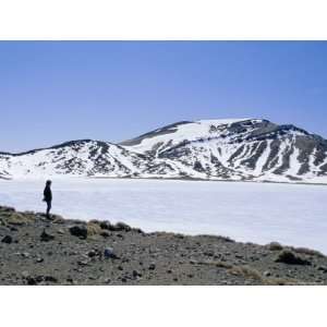  Hiker on Tongariro Crossing Trek by Blue Lake Under Winter 