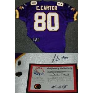 Cris Carter Signed Vikings Reebok Authentic Purple Jersey