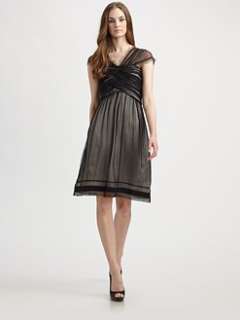 Alberta Ferretti   Ruched Contrast Chiffon Overlay Dress/Black Green
