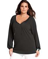 MICHAEL Michael Kors Plus Size Top, Long Sleeve Peasant