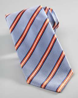 N1UR0 Isaia Repp Stripe Tie, Medium Blue