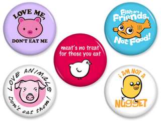  PINS Set #1 Vegan Vegetarian Ethical Pinback Button Badge Lot  