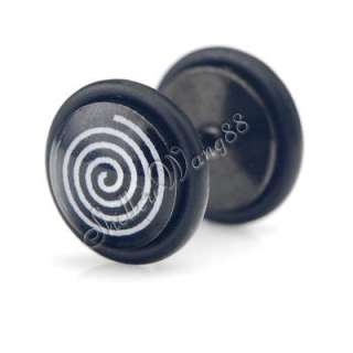   Mens Earring Ear Stud Stainless Steel Black Acrylic Fake Plug Spriral