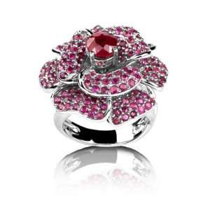  3.5 Ctw Ruby Rose Ring with Rhodium Plated Sterling Silver 