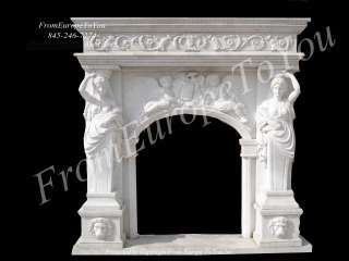 GREAT FIGURAL LARGE HAND CARVED MARBLE FIREPLACE MANTEL  