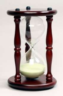 Sand Timer 30 Minute Yellow Hourglass Cherry Wood Stand  