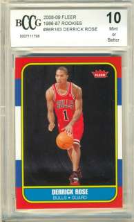 DERRICK ROSE 2008 FLEER #163 1986 87 ROOKIES RC GRADED 10 CHICAGO 