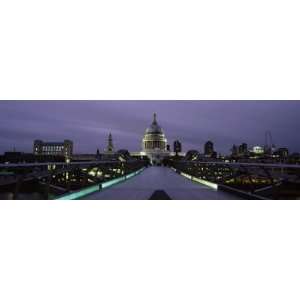 St. Pauls Cathedral Lit Up at Night, London Millennium Footbridge 