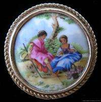   Painted Porcelain Signed Limoges France Pin or Brooch 1 7/8 Round