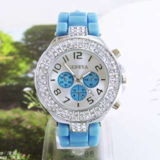 Geneva Silicone Crystal Quartz Ladies Women Jelly Wrist Watch 