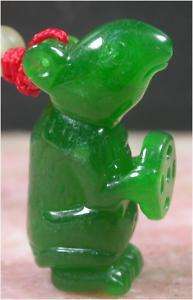 CHINESE Green JADE PENDANT Mouse rat Old Coin 880314  