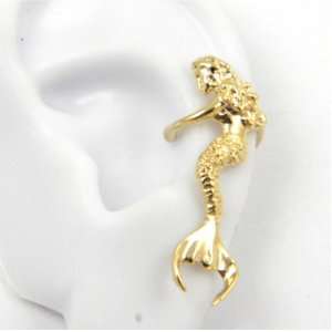    Gold Vermeil Sitting Mermaid Ear Cuff Earring Left ear Jewelry