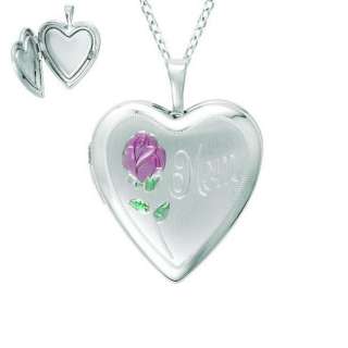 Sterling Silver Engraved Mom HEART SHAPED Locket Necklace NEW  
