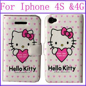 Hello Kitty Leather Wallet Pouch Case Cover Film for iPhone 4 4G 4S 