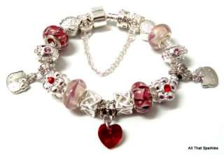 Hello Kitty Swarovski Heart Girl Child Charm Bead Bracelet