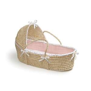   Natural Moses Basket with Hood, Sage Gingham Bedding Baby  
