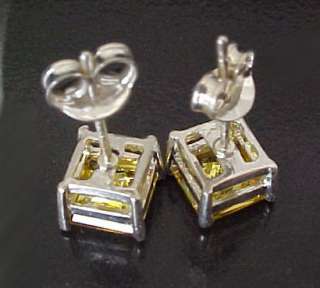 4ctw Princess Radiant cut CANARY cz 925 Stud EARRINGS  