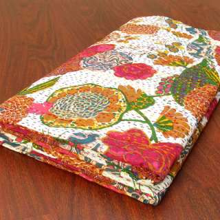 INDIAN FLORAL COTTON BEDSPREAD THROW India Ethnic Decor  