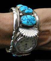   American Indian Zuni Sterling Silver Turquoise Watch Cuff  