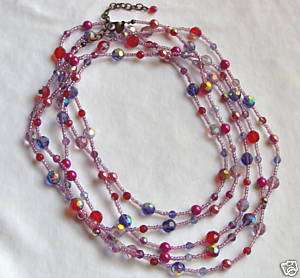 JOAN RIVERS 100 BRILLIANT BEAD AB NECKLACE RED PNK/  