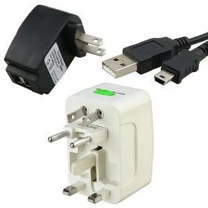 Power Travel Adapter Plug + 2 Port USB Charger + Mini Data Sync Cable 