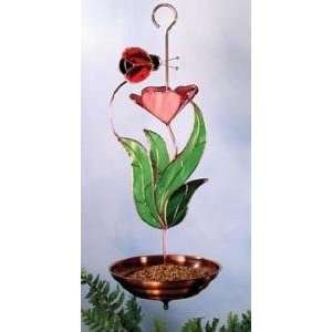   Bloom with Ladybug Stained Glass Bird Feeder Patio, Lawn & Garden