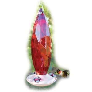   Copper & Jewel Cut Ruby Glass Hummingbird Feeder Patio, Lawn & Garden