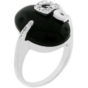    White Gold Bonded Silver Black Onyx Centerstone Ring Jewelry