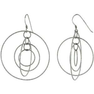  Graduated Wire Dangling Circles Hanging Hoop Diamond Cut Earrings 
