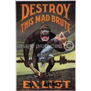  Destroy This Mad Brute WWi US Military Vintage Poster 