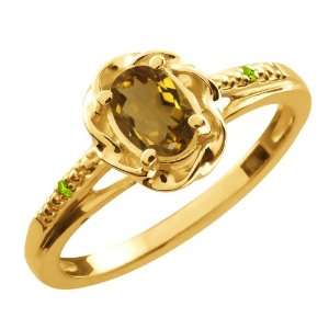   56 Ct Oval Whiskey Quartz Green Peridot 14K Yellow Gold Ring Jewelry