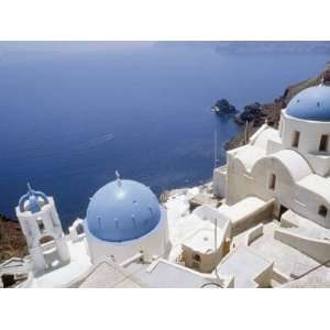  Churches with Blue Domes, on a Cliff Top Overlooking the 