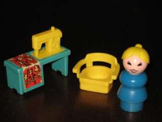 Vintage Little People Sewing Machine Mom Figure chair For Doll House 
