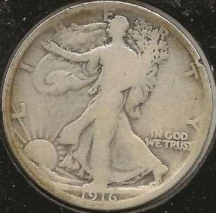 1916 G_VG, rim nick Walking Liberty Half Dollar  