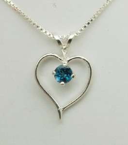 London Blue Topaz Heart Pendant / Necklace   Sterling Silver  