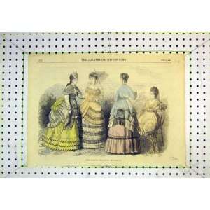  Paris Fashion August 1869 Women Dresses Umbrella Print 