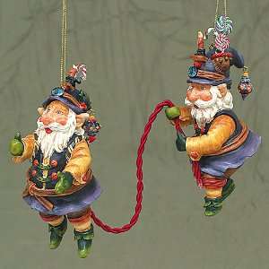  Santa Carls Elves Hoisting Ball Christmas Ornament