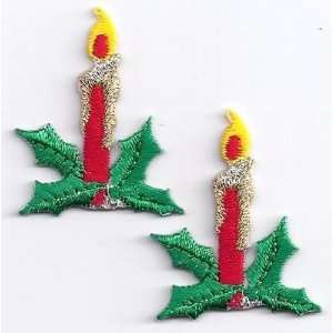 Candles w/Gold Metallic Accents Iron On Embroidered Applique/Holiday 