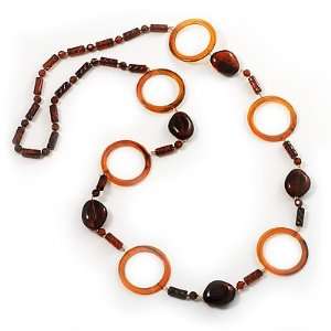    Amber Coloured Long Round Link&Nugget Plastic Necklace Jewelry