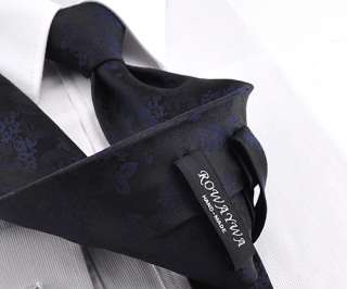 Blue /black floral silk Tie Mens NeckTie cufflinks 69  