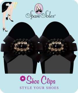  Spare Soles Black Bow Clear Jewel Shoe Clips Clothing
