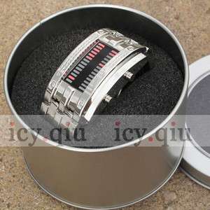   Digital Watch /Red LED Watch Metal Band Boys Mans Gift Silver P8