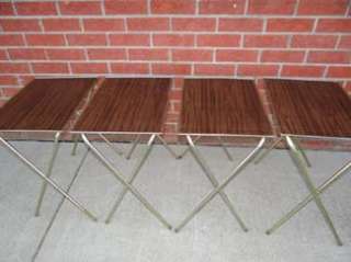 Mid Century Modern Set 4 Walnut Formica TV Tables Trays Vintage  