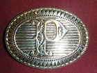 initial monogram P mens silver plate metal engraved 3D oval belt 