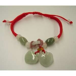   Jewelry ~ Red Cord Double Heart Jade Bracelet