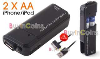 Emergency AA Battery Charger iPhone iPod Touch w/ Cable  
