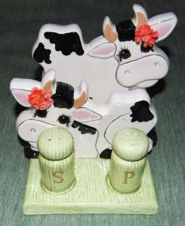 COW NAPKIN HOLDER WITH SALT & PEPPER SHAKERS   COUNTRY  