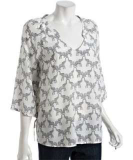 Gemma cream elephant silk v neck drawstring detail blouse   up 