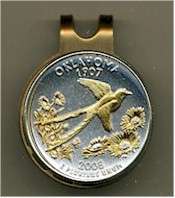Gold on Silver Oklahoma Quarter Coin Golf Ball Marker  